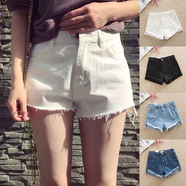 

women short jeans high waist slim fit solid color summer ql sale, White;black
