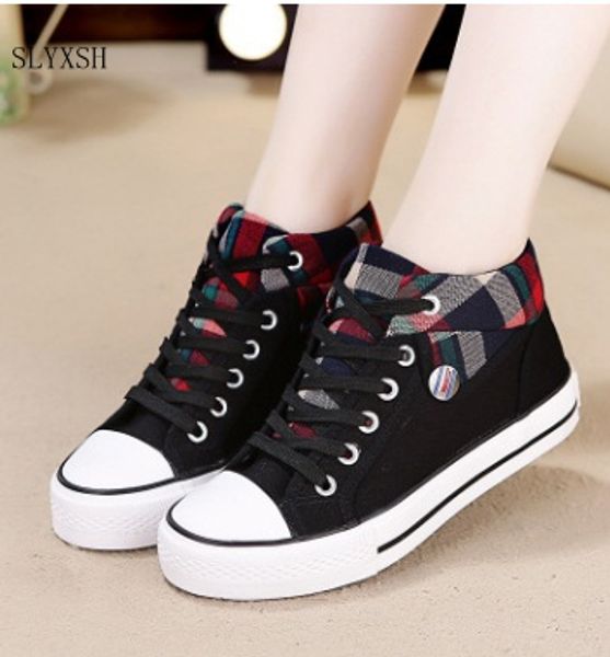 

slyxsh new fashion canvas spring autumn ankle shoes women casual flats increased breathable shoes mixed color size 35-40, Black