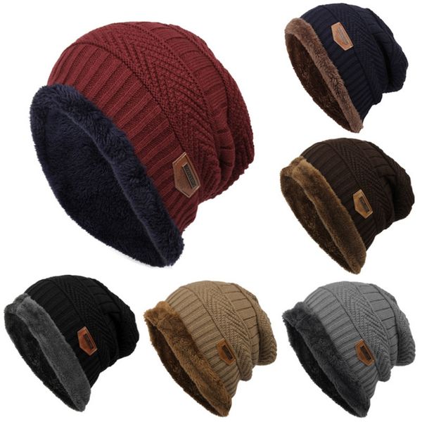 

sales promotion 6 colors winter hats for men solid color knitted hats flocking warm beanie bonnet femme balaclava