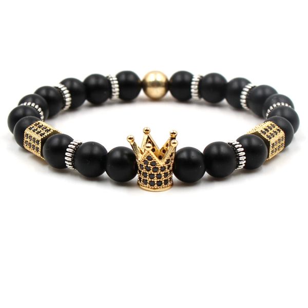 

crown cubic zirconia bracelet 8mm frosted stone luxury designer jewelry frosted stone women bracelects men bracelet gift, Black