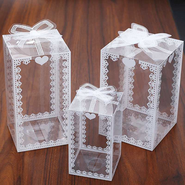 

5/10pcs lace flower box clear pvc packing box favors gifts candy cake boxe for gifts ribbon baby shower wedding party supplies