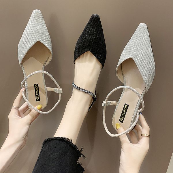 

мода женская обувь 2020 блочные каблуки сандалии резинка med костюм женский бежевый коренастый женские нескользкую на узелок сандалии, Black