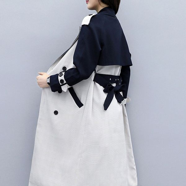 

women's trench coats harajuku patchwork ladies coat outerwear 2021 spring plus size double-breasted women casual loose windbreaker, Tan;black