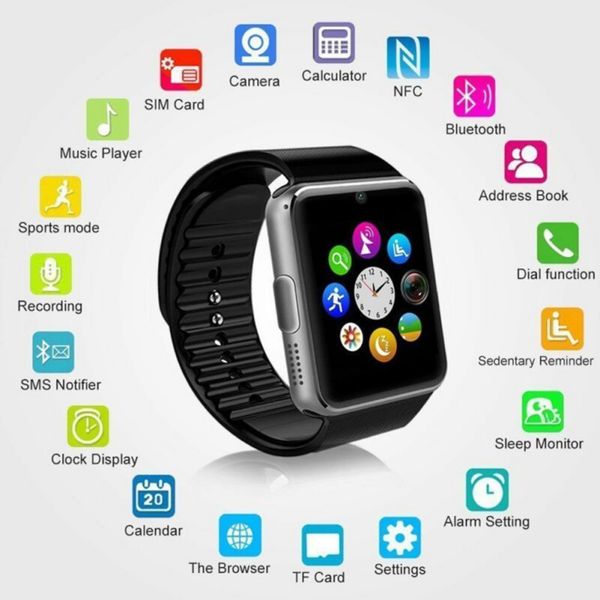 

1.5 inch smart lcd watch card bluetooth 3.0 gt08 wear watch multi-language health monitoring men's wristband for android phone, Slivery;brown