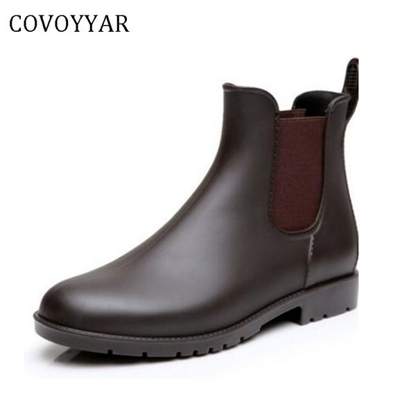 

covoyyar women fashion pvc rain boots short rubber waterproof ankle rainboots mat water shoes woman slip on flats shoes wbs414, Black