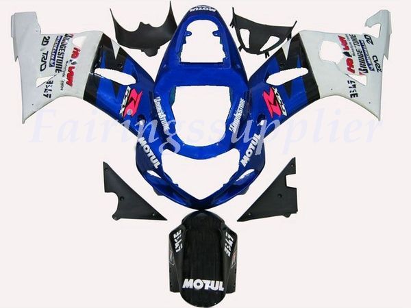 

новый (литье под давлением) abs обтекатель комплекты подходят для (suzuki gsxr 1000) 2000 2001 2002 r1000 обтекатели набор синий белый motul