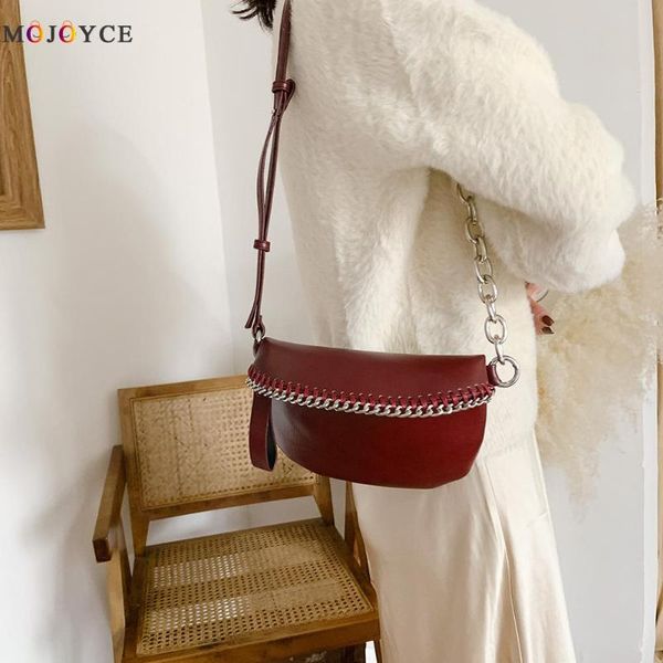 

casual pu leather fanny waist bag women chain messenger shoulder handbags