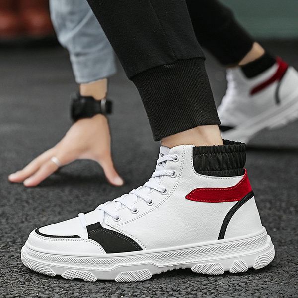 

new simple male casual breathable shoes men's leather pu casual mixed colors outdoor flats shoes sneakers b23-56, Black