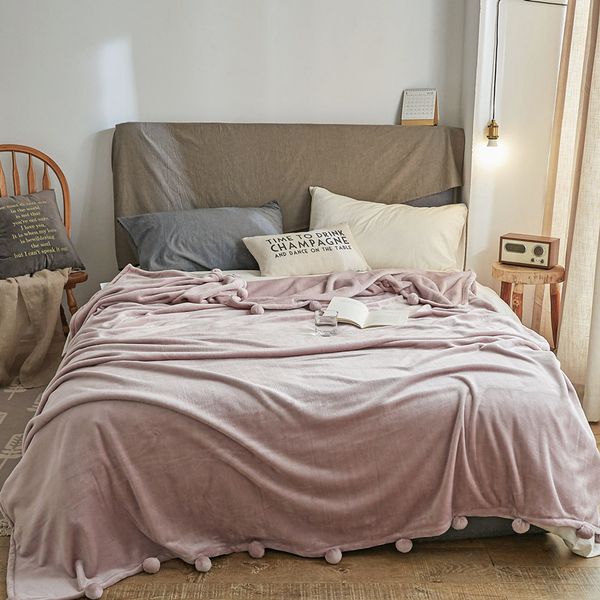 

denisroom cute ball blanket solid color sofa cover blanketsingle double fleece qulit kh63#