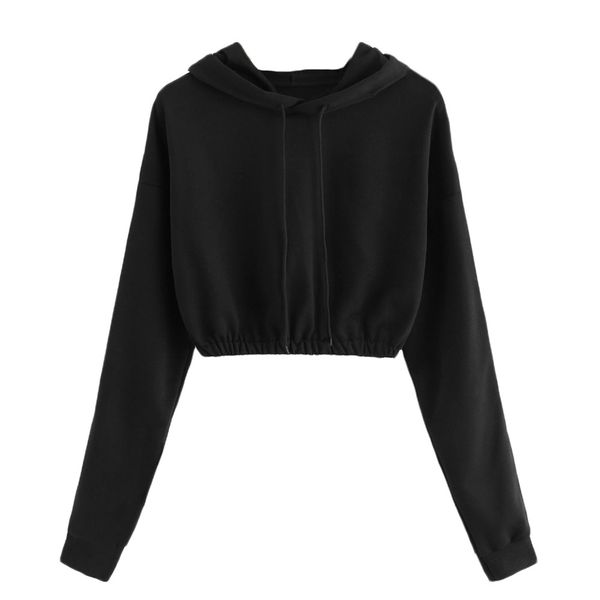 

womens hoodies sweatshirt long sleeve stripe printing solid streetwear crop hooded sweatshirt blouse casual sudadera mujer, Black