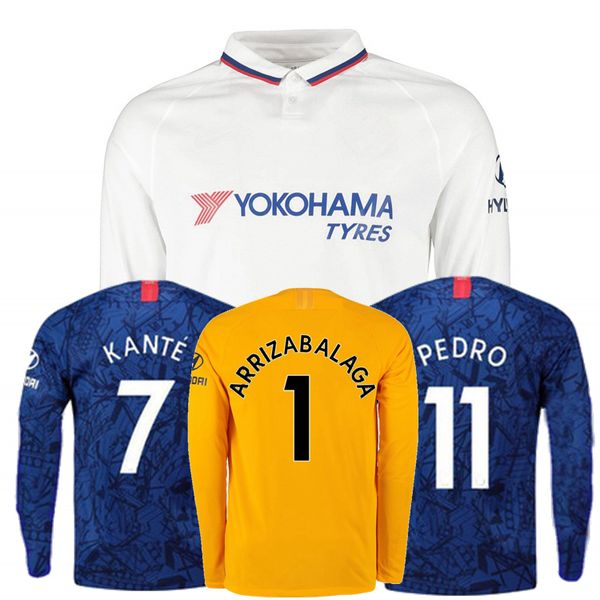 

long sleeve soccer jersey arrizabalaga rudiger jorginho abraham barkley kante pedro giroud willian pulisic 2019 2020 football full shirt 4xl, Black;yellow