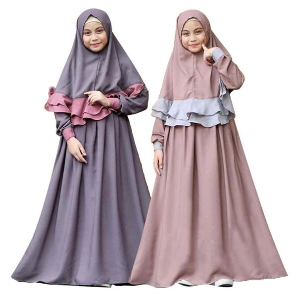 

2019 дети абая дети исламские платья мусульманская девушка платье кафтан марокканский хиджаб халат дубай бангладеш vestido оаэ абаи наборы, Red