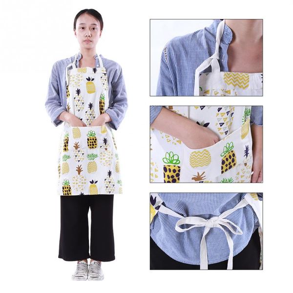 

new 1pc apron with pockets waterproof plaid print kitchen anti-oil aprons kitchen cooking thick cloth home supplies