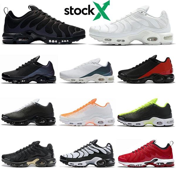 

tn plus se stock x men running shoes triple black white crimson volt spray paint university red mens trainers outdoor sports sneakers