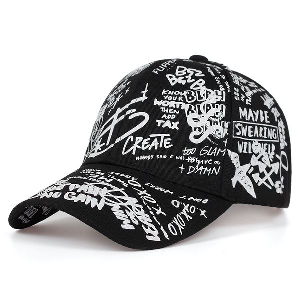 

new fashion graffiti printing baseball cap adjustable cotton hip hop street hats spring summer outdoor leisure hat couple caps, Blue;gray