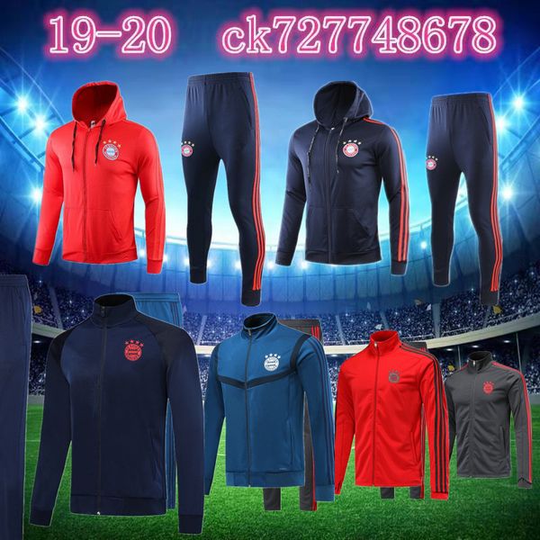 

2019/20 bayern munich soccer jacket tracksuit 2019 2020 survetement vidal lewandowski muller robben james full zipper jacket training suit, Black