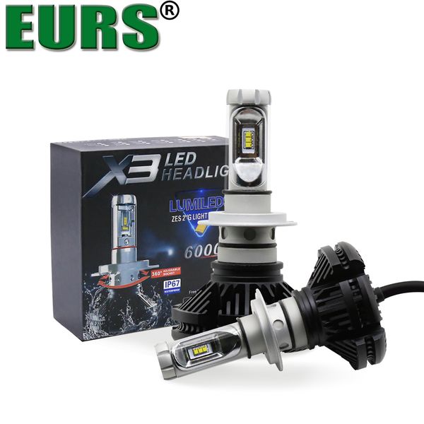 

eurs (tm) 2pcs все в одном x3 zes chip h7 светодиодные автомобильные фары h4 h1 9005 9006 h11 50 вт 6000k противотуманные фары передние ламп