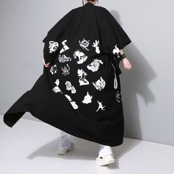 

япония harajuku runaway bf ветер укиё-э монстр и ветра татуировки печати длинные кимоно куртка длинные пальто, Tan;black