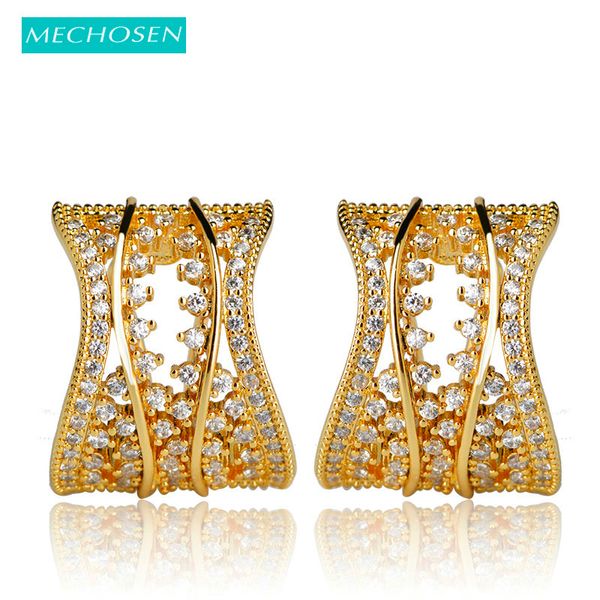 

mechosen fashion jewelry stud earrings for women cubic zirconia prong settings crystal copper aretes ear piercing wedding bijoux, Golden;silver