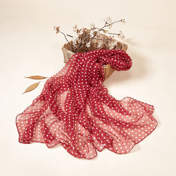 

spring printed polka dot scarf female headscarf thin section soft light sunscreen long silk scarf wraps women 2020 summer cool, Blue;gray