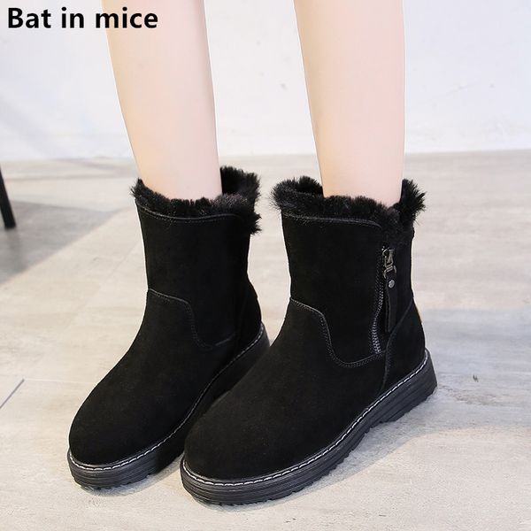 

fashion women boots winter women female comfort casual slip on round toe flats warm snow boots woman botas booties mujer t685, Black