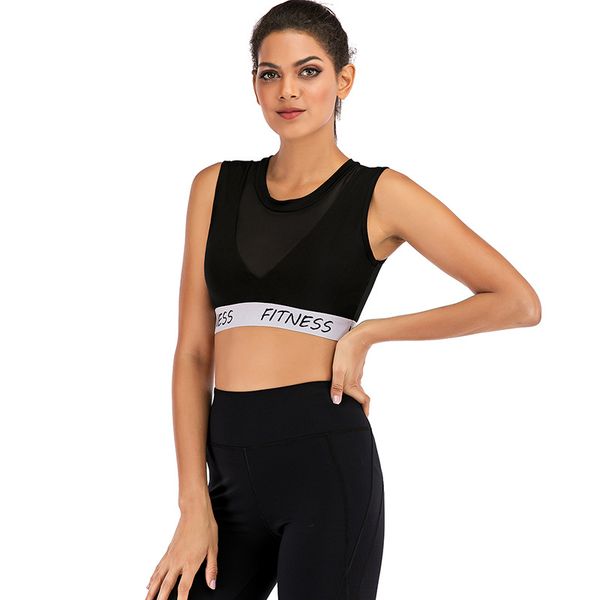 

women sports bra yoga crop mesh vest fitness clothing letters breathable athletic gym underwear sujetador deportivo mujer, White;red