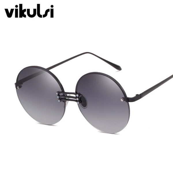 

rimless round sunglasses oculos vintage women men brand designer luxury three bridge sun glasses ladies oversized shades, White;black