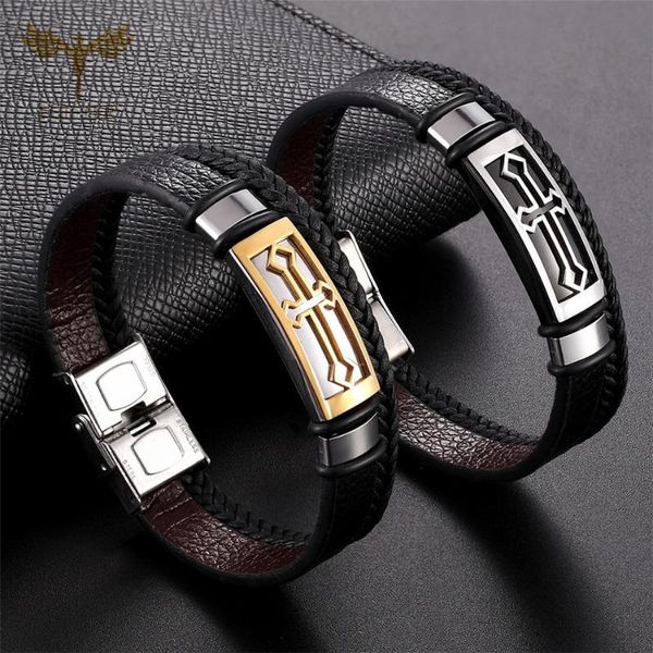 

jesus christian cross jewelry for men women leather multi layer bracelets stainless steel accessories woman man, White
