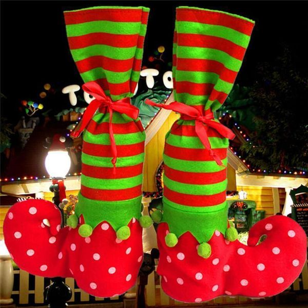 

2018 santa claus elf shoe boot suspenders candy gift bag christmas stocking socks hot