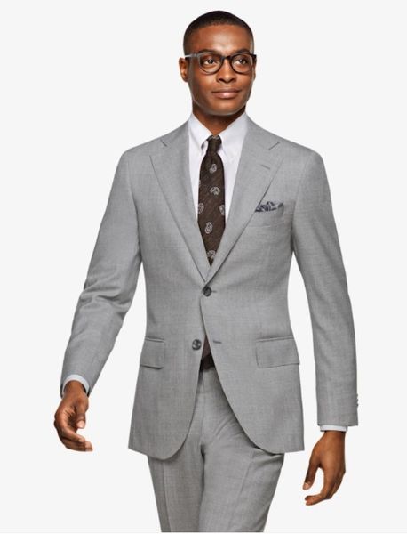 Marka Yeni Açık Gri Erkekler Düğün Smokin Çentik Yaka Damat Smokin Mükemmel Erkekler Ceket Blazer 2 Parça Suit (Ceket + Pantolon + Kravat) 2633