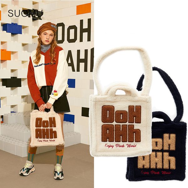 

fur messenger bags for teenage girls totes handbag embroidery letter winter warm crossbody shoudler bag white black 2020 new