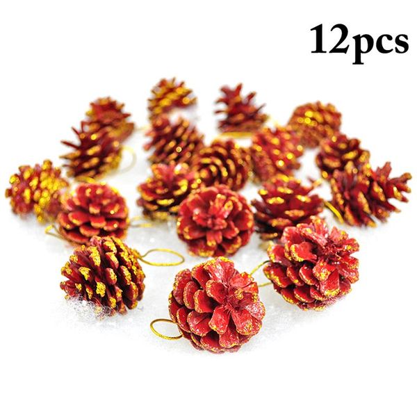 

12pcs christmas pine cone decor hanging ornament artificial pinecone xmas tree ornament pgraphy props diy accessories