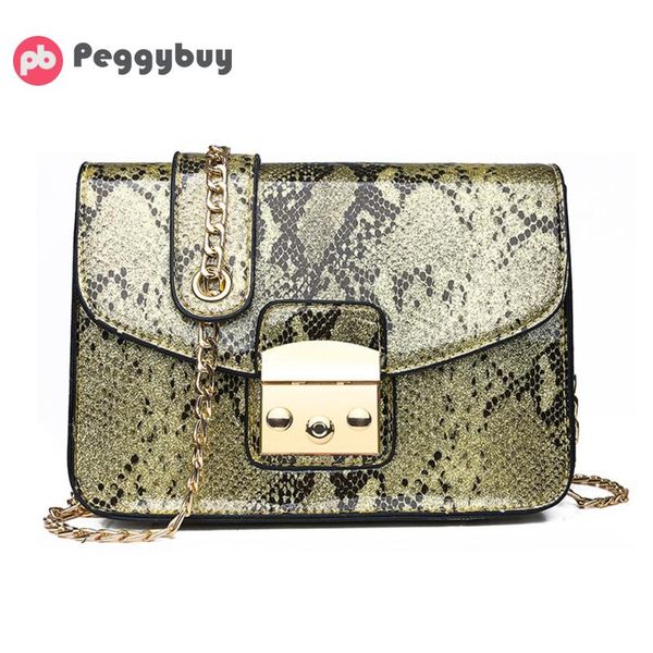 

glossy snake print shoulder bag flap messenger handbags for women leather chain crossbody bags bolsas feminina mujer sac a main