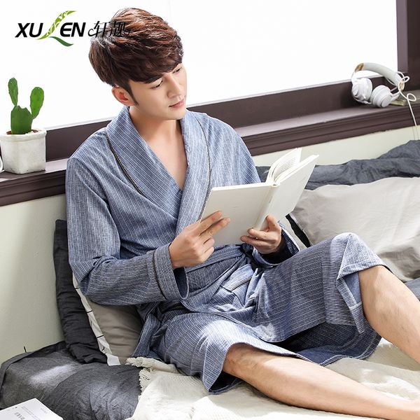 

men sleepwear long sleeve bathrobe modal dressing gown kimono night robe home sleep and lounge casual male nightwear, Black;brown