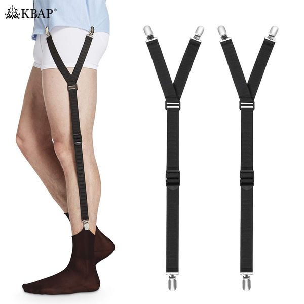 

men shirt stays belt with non-slip locking clips keep shirt tucked adjustable holders leg thigh suspender garters strap, Black;white