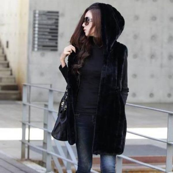 

clobee 2018 winter women's faux fur coat artificial fur vest furry vests femme jackets plus size warm fake gilet z79, Black