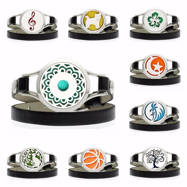 

30 мм часы диффузор медальон wrap браслет пу кожаный ремешок собака луна звезды из нержавеющей стали духи медальон 10 шт. колодки, Golden;silver