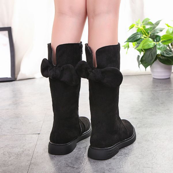 

girls boots bow high boots girl fashion snow girl winter girls princess mid-calf boot winter shoes for children, Black;grey