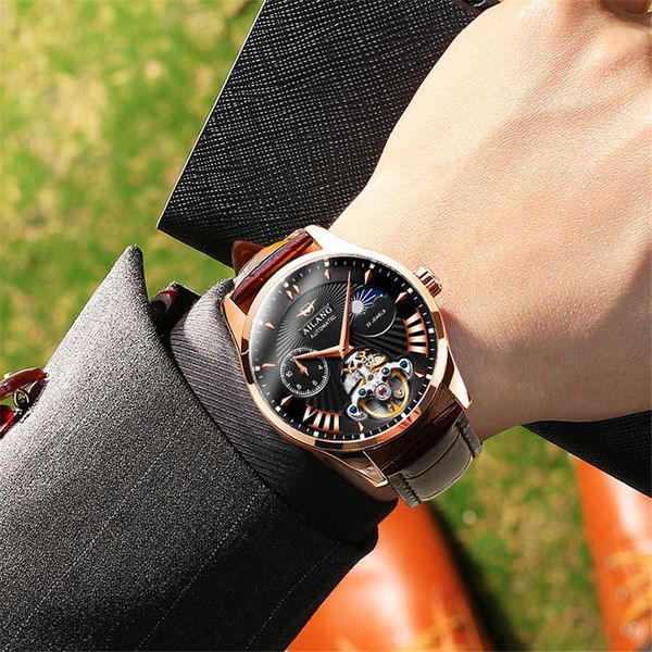 

brand luxury skeleton tourbillon men clock automatic mechanical male business wrist watch relogio masculino 2018 new c19010401, Slivery;brown