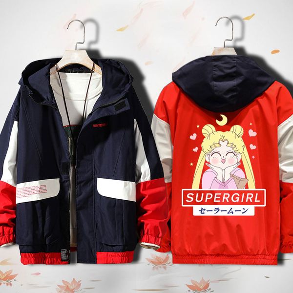 

anime sailor moon tsukino usagi chiba mamoru zipper cardigan hooded jacket coat, Black;brown