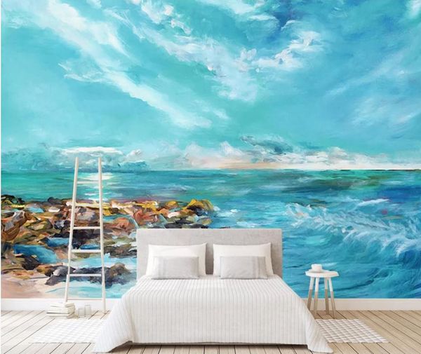 

european oil painting small fresh sea scenery scenery living room modern living room wallpapers