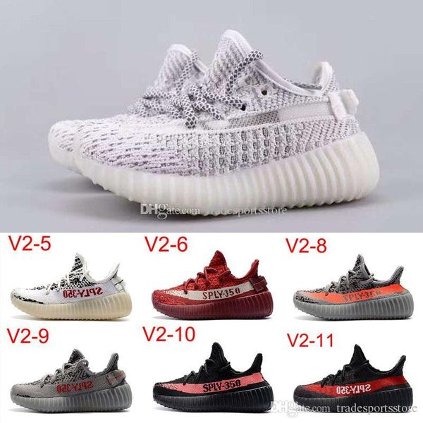 

2019 Best 350 Kids Running Shoes Static Black Bred Shoes Boys Girls Sports Sneakers eur 26-35