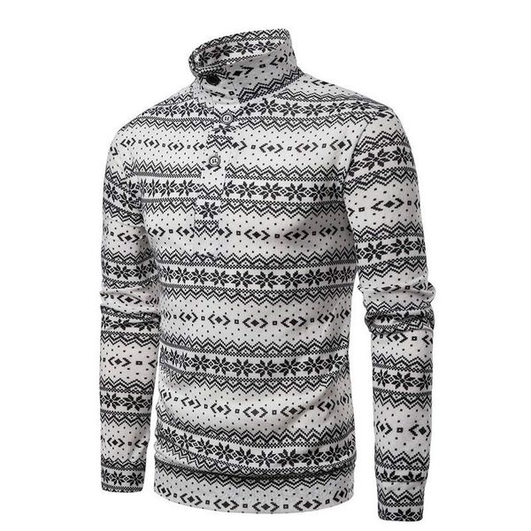 

zogaa snowflake print men knitted sweater christmas turtleneck pullover long-sleeve casual autumn winter sweater felpa uomo, White;black