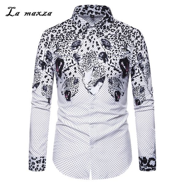 

белой печати рубашку причинная мода весна кнопка 2020 мужчины с длинным рукавом до плюс размер рубашки, White;black