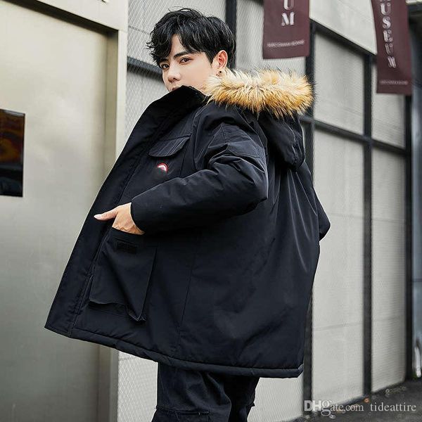 

winter warm jackets men parkas brand hoodies canada cold zone cotton blend parka fake fur collar hooded womens designer winter jacket, Black