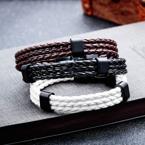 

misheng brand simple men's bracelet black brown pu leather stainless steel accessories 2019 new trend boyfriend gift jewelry, Golden;silver