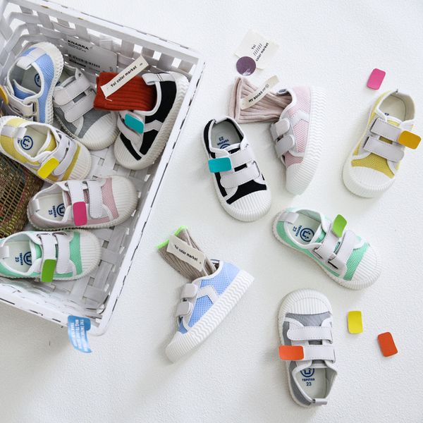 

shoes for kids boys 2020 summer children mesh breathable shoes rainbow buckle casual sneaker girl soft baby infant sport running, Black;red