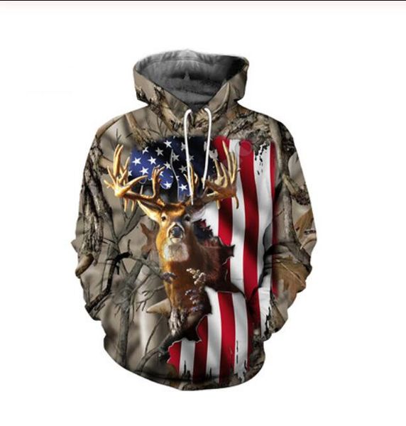 

new fashion cool sweatshirt hoodies men women 3d print animal deer fashion style streetwear long sleeve clothes tz0153, Black