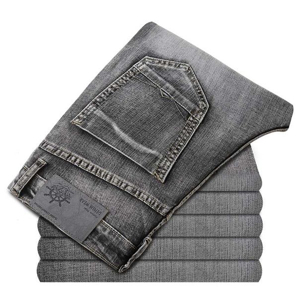 

2020 men's straight jeans fashion smart casual classic style elastic skinny trousers male denim pants gray, Blue