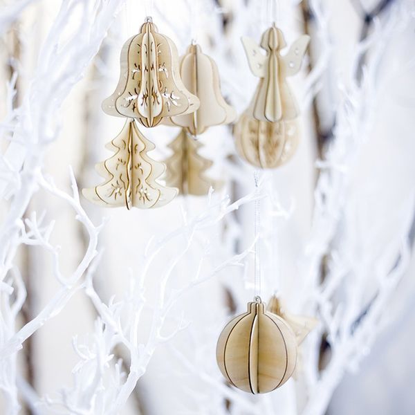 

christmas decorations wooden christmas tree pendants three-dimensional hollow decorative small pendant